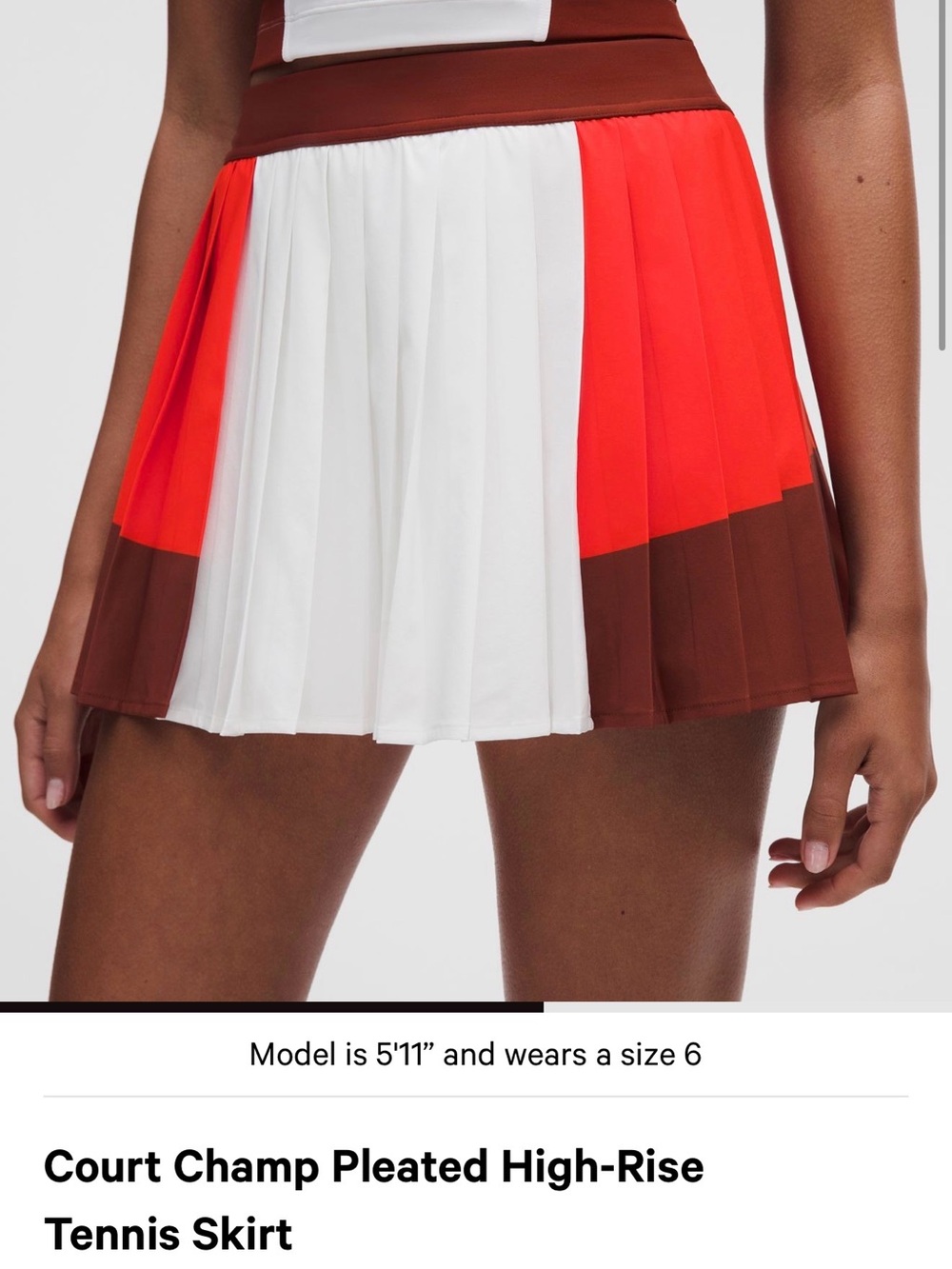 lululemon athletica Colorblock Pleated Mini Skirt in White, Red, Brown